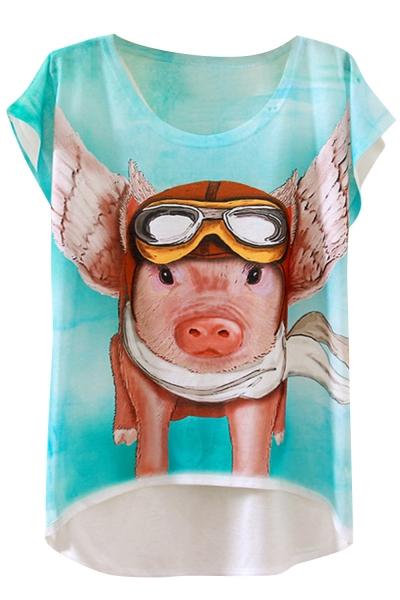 Oasap Cute Cartoon Graphic Cap Sleeve Loose Fit Tee
