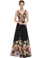 Oasap Women's Double V Neck Sleeveless Floral Printed Evening Prom Maxi Dress