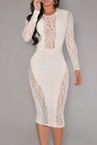 Oasap White Lace Accent Party Midi Dress