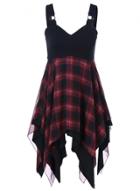 Oasap S' Shoulder-straps Sleeveless Plaid Splicing Day Dress