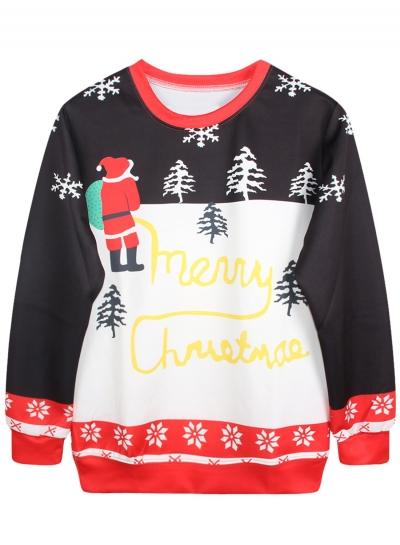 Oasap Fair Isle Christmas Print Round Neck Sweatshirt
