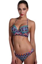 Oasap Women's Fashion Halter Open Back Multicolored Bikini Swimwear