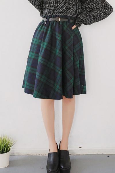 Oasap Sweet Plaid Printed Lining Midi Skirt