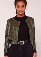 Oasap Women's Pu Leather Cropped Bomber Jacket