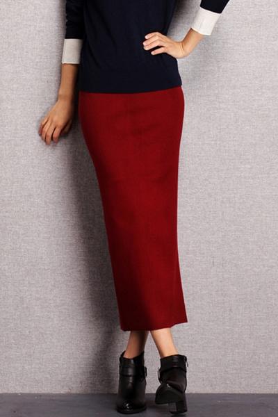 Oasap Elegant Elastic Waist Back Slit Body-con Skirt