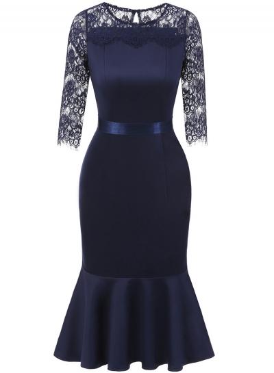 Oasap Fashion 3/4 Sleeve Lace Panel Fishtail Dress