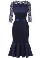 Oasap Fashion 3/4 Sleeve Lace Panel Fishtail Dress