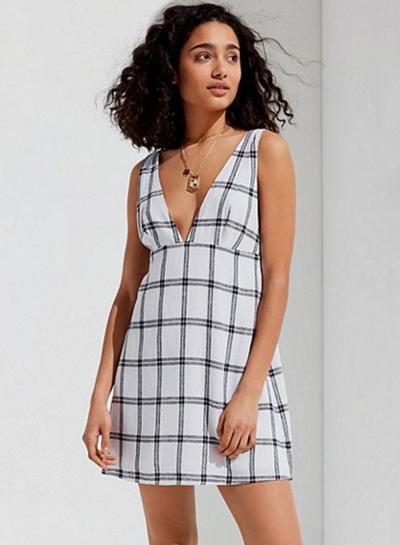 Oasap Fashion Casual Plaid Loose Sleeveless V Neck Women Dress