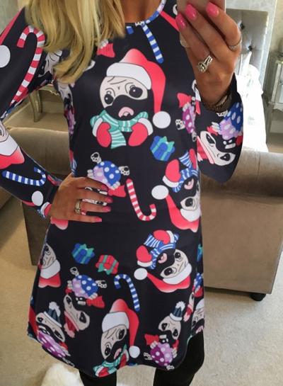 Oasap Cartoon Christmas Element Print Trapeze Dress
