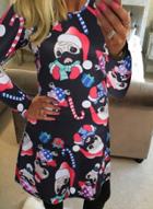 Oasap Cartoon Christmas Element Print Trapeze Dress