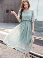 Oasap Short Sleeve Elastic Waist Chiffon Evening Dress