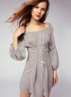 Oasap Fashion Long Sleeve Lace-up Mini Dress