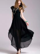 Oasap Fashion Summer Irregular Boho Lace Spicing Short Sleeve Women Maxi Dress