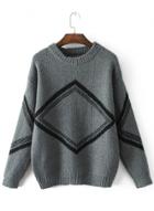 Oasap Casual Long Sleeve Geo Printed Loose Sweater