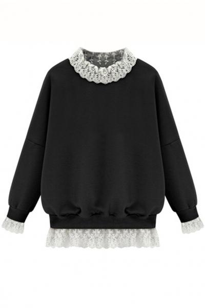 Oasap Mock 2pcs Lace High Neck Sweatshirt