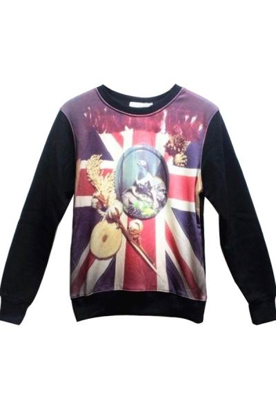 Oasap Uk Pattern Fleece Sweatshirt
