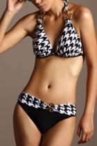 Oasap Contrast Colored Metal Embellished Check Bikini