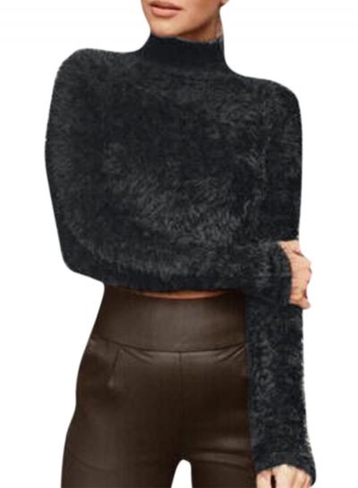 Oasap Women's High Neck Long Sleeve Crop Knitted Sweater