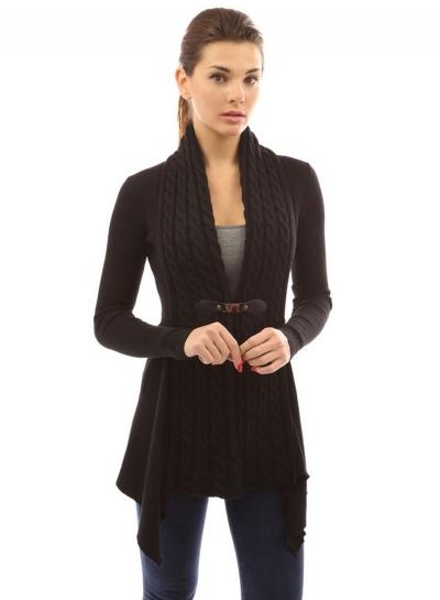 Oasap Long Sleeve Cable Knit Irregular Cardigan