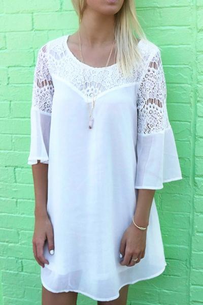 Oasap Sweet Solid Lace Splice Mini Dress