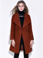 Oasap Fashion Drawstring Waist Open Front Woolen Coat