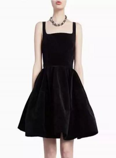 Oasap Little Black Suspender Velvet A-line Dress