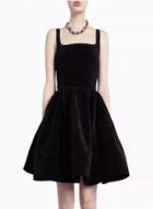Oasap Little Black Suspender Velvet A-line Dress