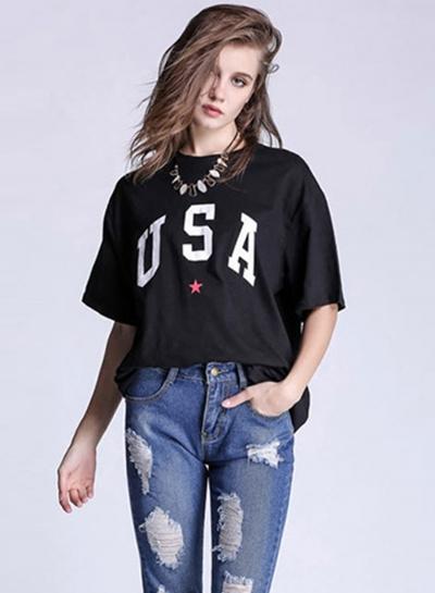 Oasap Chic Denim Ripped Ninth Pants
