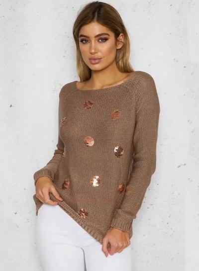 Oasap Fashion Sequins Loose Fit Knit Sweater