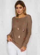 Oasap Fashion Sequins Loose Fit Knit Sweater