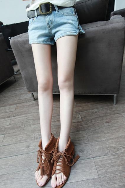 Oasap Exposed Side Zip Denim Shorts