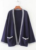 Oasap Open Front Long Sleeve Color Block Cardigans