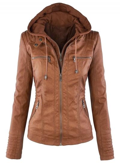 Oasap Fashion Faux Leather Jacket With Detachable Hood