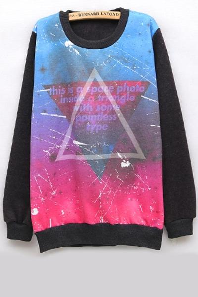 Oasap Shiny Triangle Graphic Fleece Sweatshirt