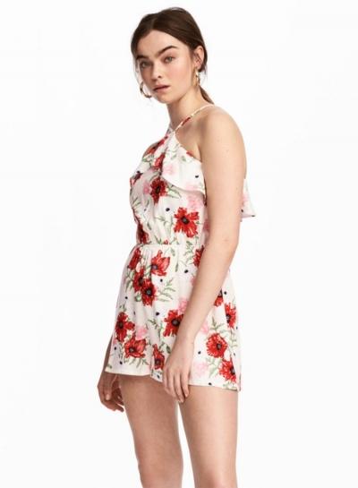 Oasap Halter Off Shoulder Floral Print Romper