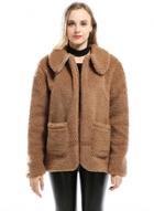 Oasap Turn Down Collar Long Sleeve Solid Color Lamb Wool Coat