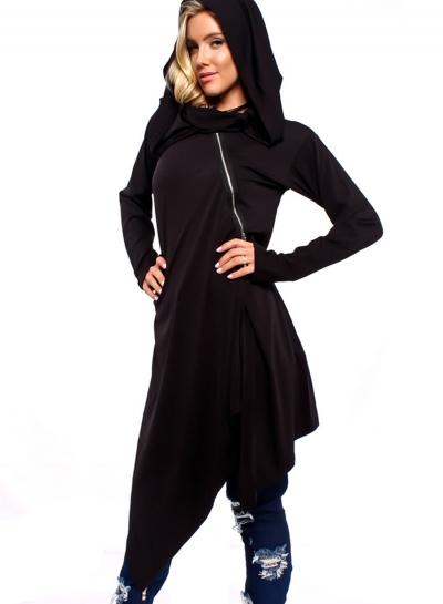 Oasap Irregular Oblique Zipper Long Sleeve Solid Color Hoodie