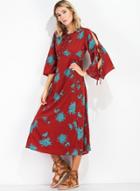 Oasap Fashion Flare Sleeve Floral Loose Maxi Dress