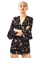 Oasap Casual V Neck 3/4 Sleeve Printed Romper