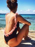 Oasap One Piece Flower Decoration Bikini Swimwear