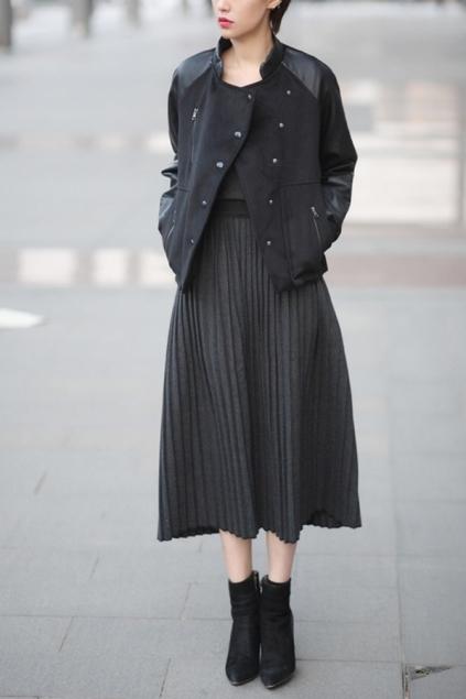 Oasap Long Elegant Pleated Woolen Skirt