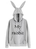 Oasap Rabbit Ears Decoration Letters Printed Pullover Hoodie Top