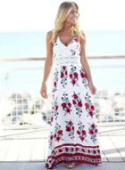 Oasap Bohemian Halter V Neck Sleeveless Floral Printed Maxi Dress