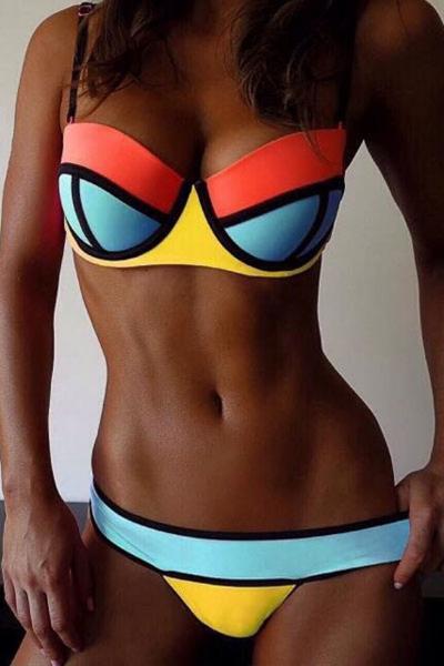 Oasap Yellow Flirt Push Up Padded Bikini Swimwear