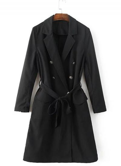 Oasap Turn Down Collar Long Sleeve Lace Up Coat