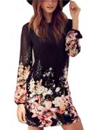 Oasap Fashion Floral Long Sleeve Chiffon Mini Dress