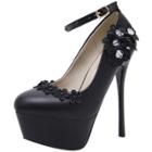 Oasap Platform High Heels Flower Ankle Strap Pumps
