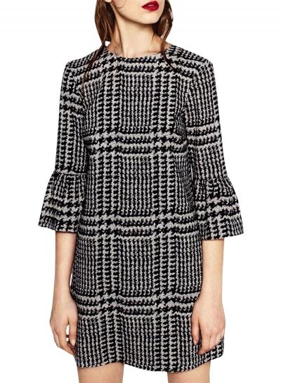 Oasap Women's Houndstooth Graphic Flounce Sleeve Pencil Dress
