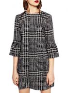 Oasap Women's Houndstooth Graphic Flounce Sleeve Pencil Dress