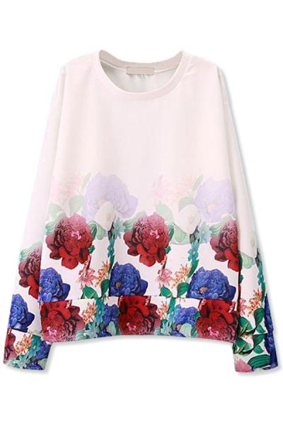 Oasap Chic Floral Dip-dye Sweatshirt